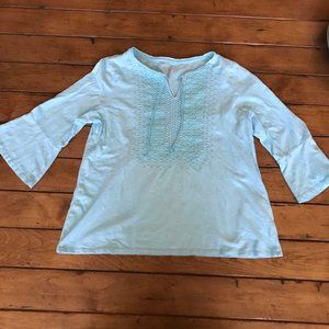 Chico's Aqua/teal colored Tee with eyelet embroidery